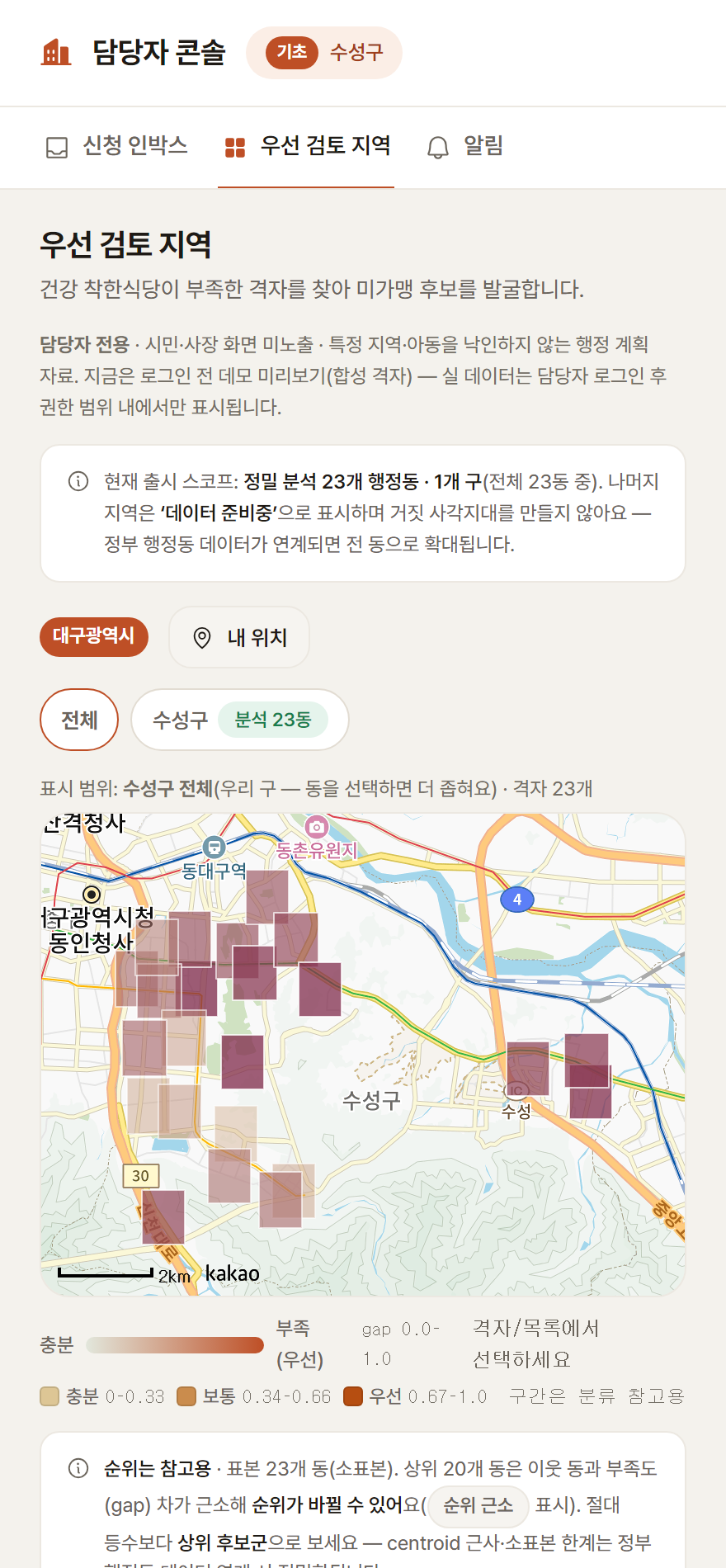 보강 지역 히트맵 화면